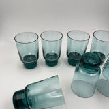 Eight bluish glass water glasses