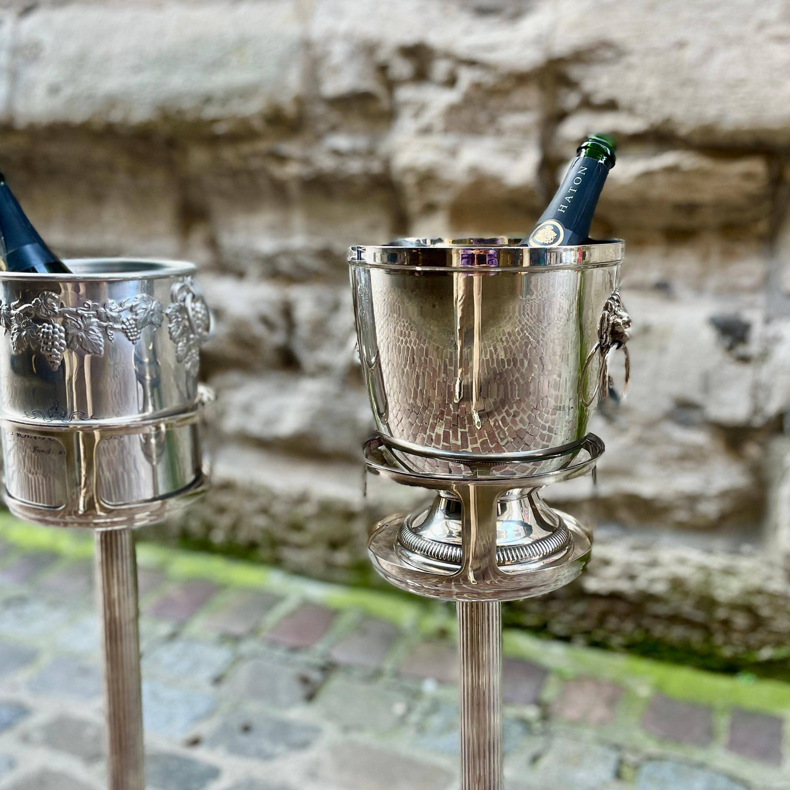 Column for bucket holder in silver-plated metal European craftsmanship