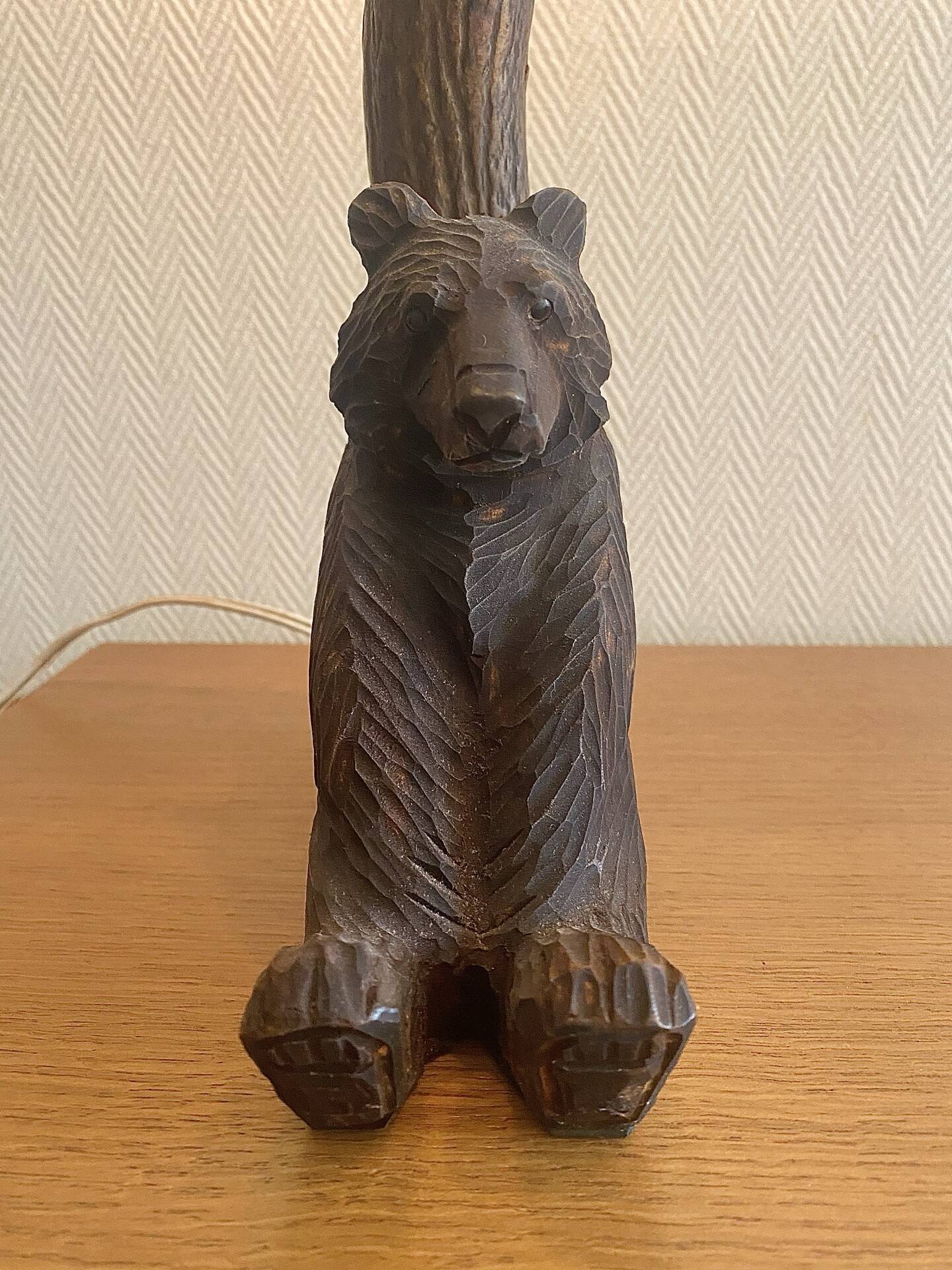 Art Deco carved wooden lamp base bear
