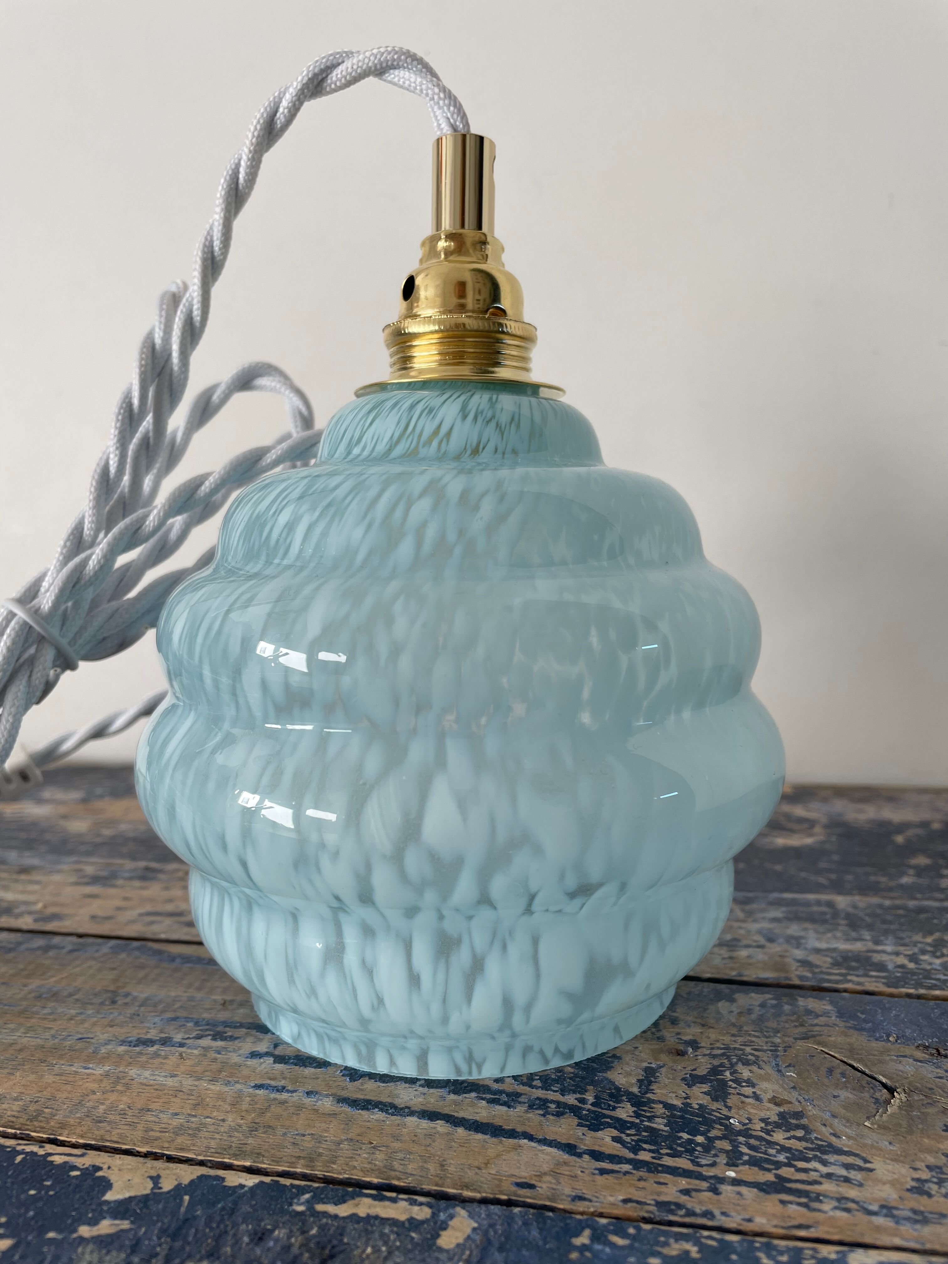 Electrified blue Art Deco walking lamp with new