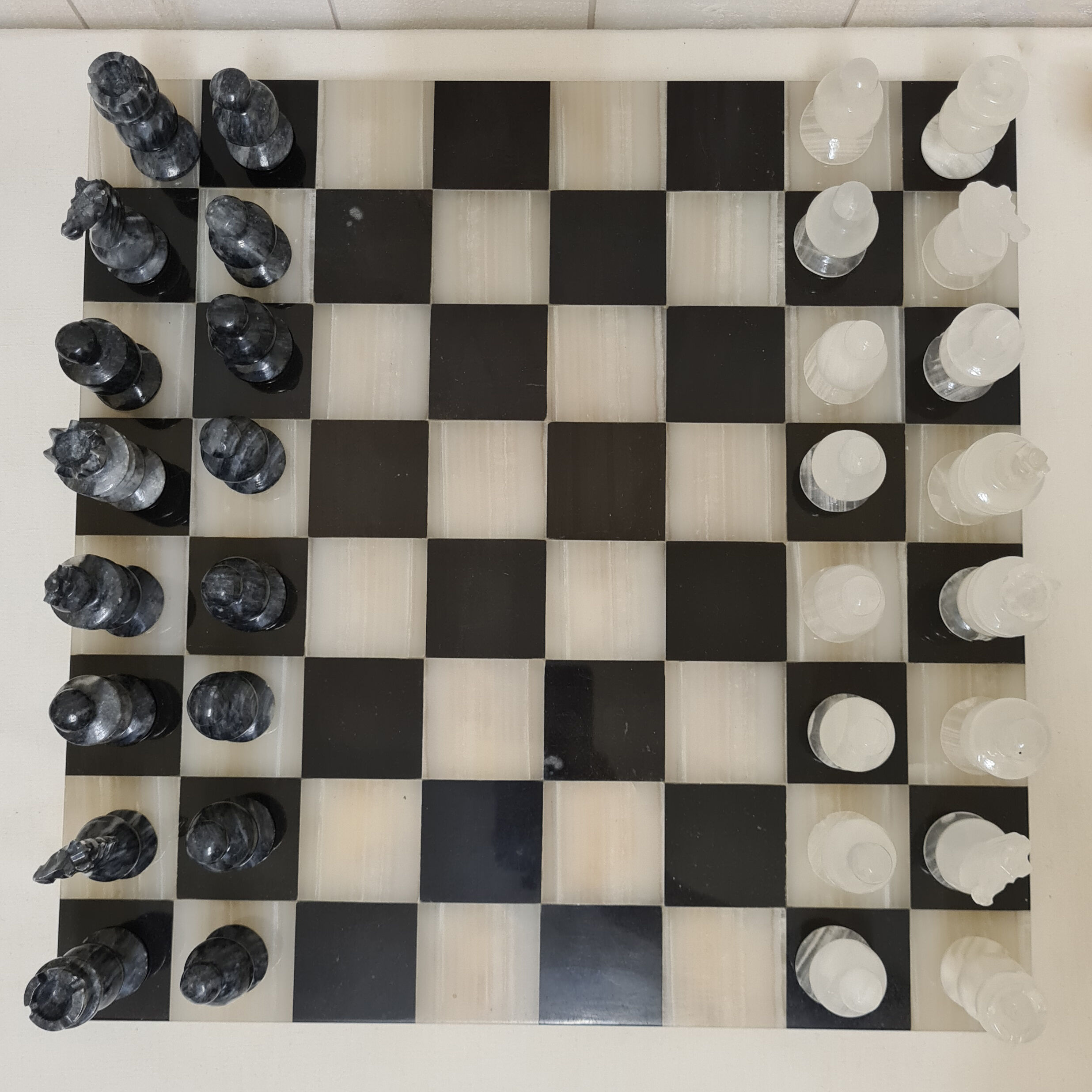 Black and white marble chess