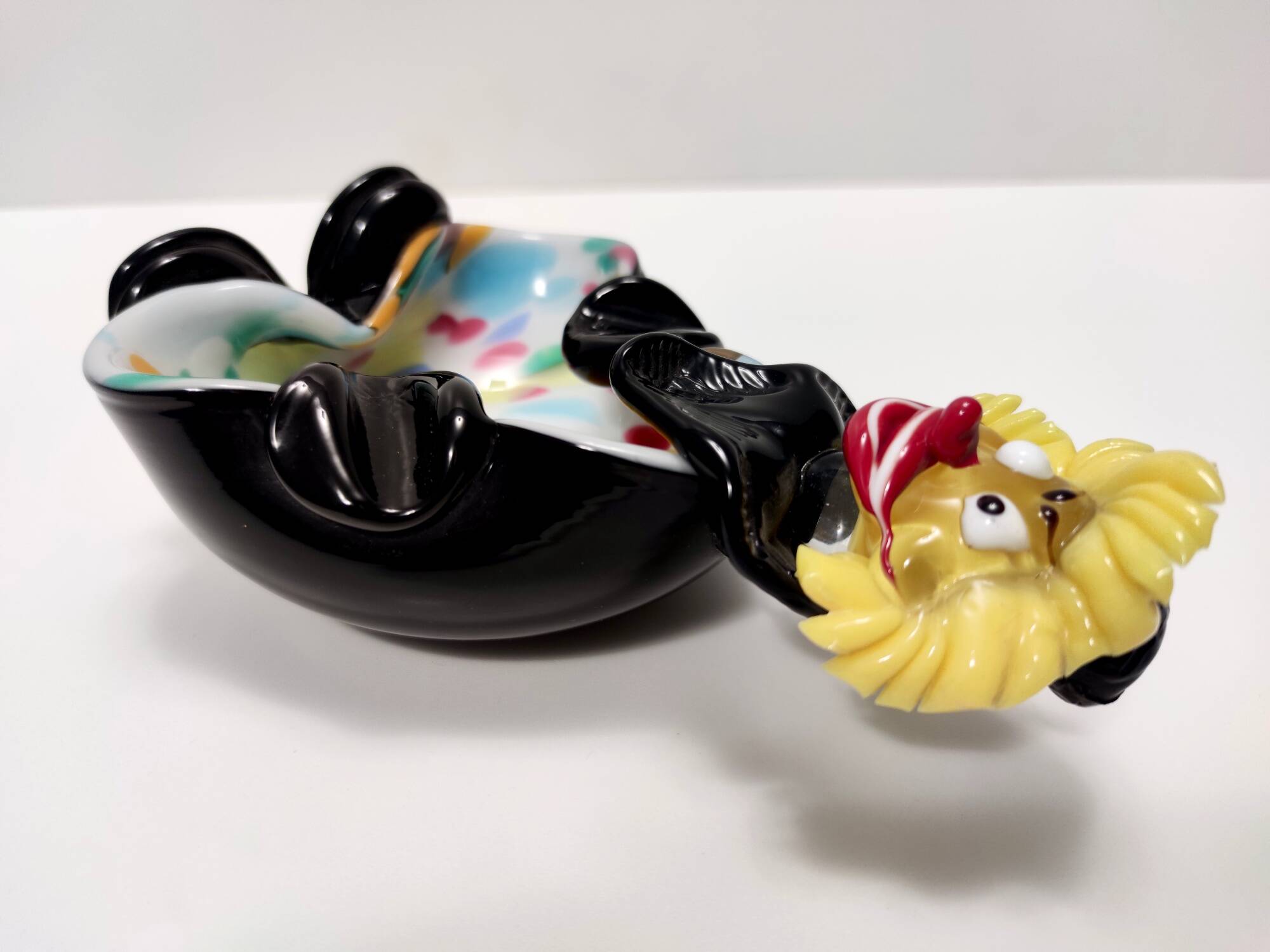 Black and Multicolored Murano Glass Clown Trinket Bowl / Ashtray, Italy
