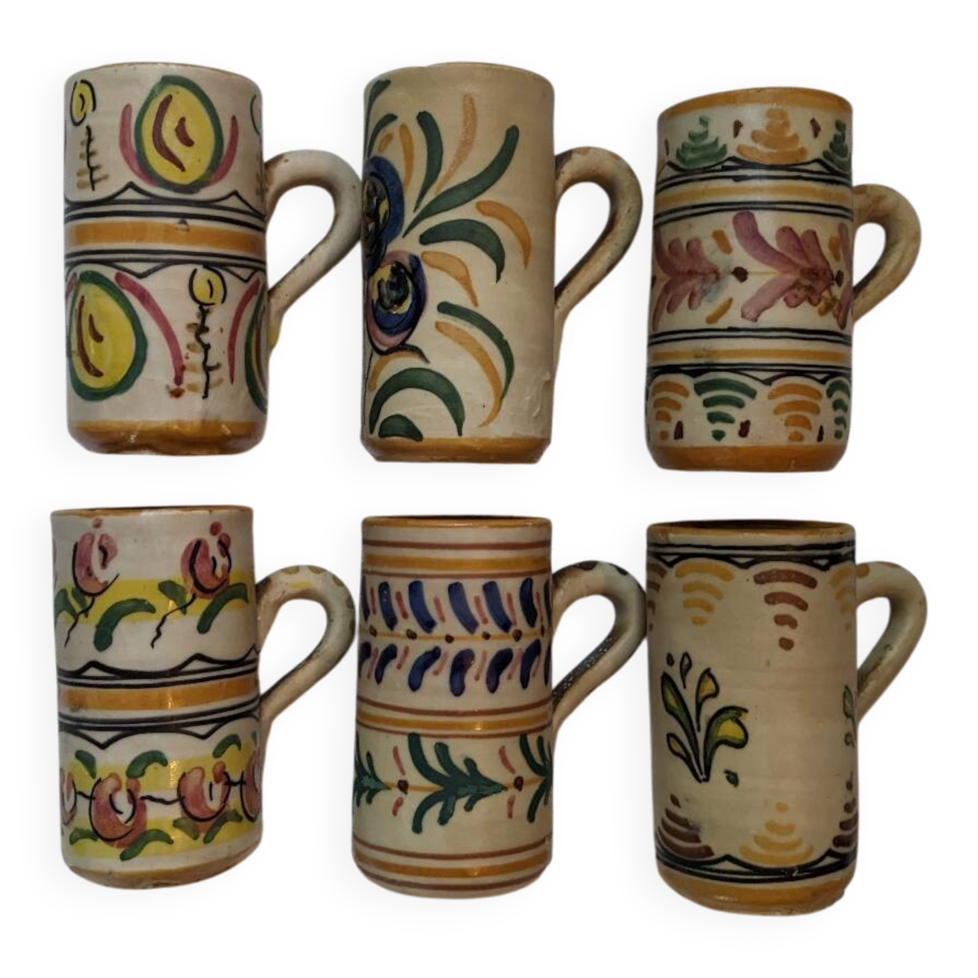Set of 6 handcrafted ceramic mugs from the Spanish countryside and bohemian style