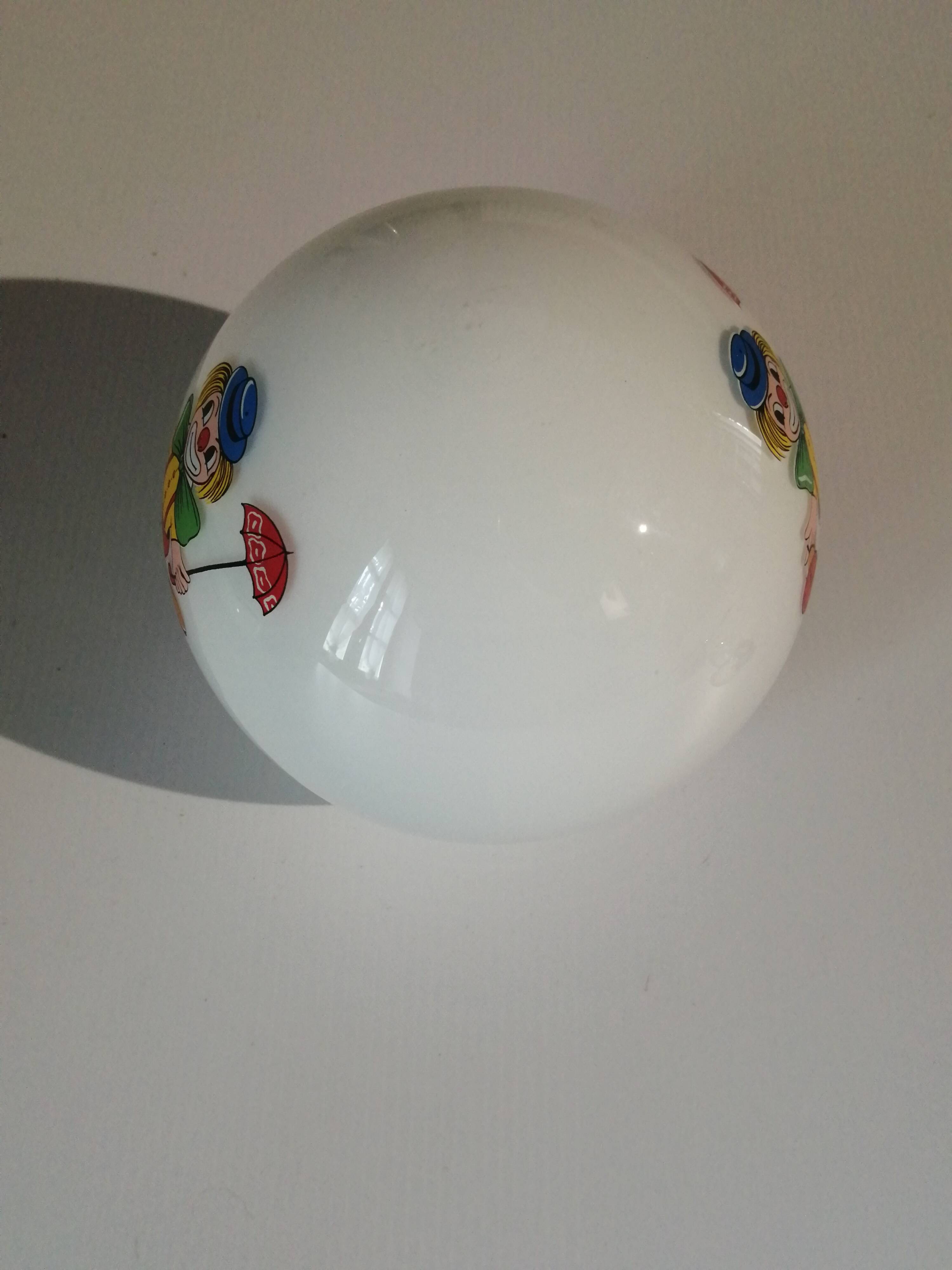 Opaline ball lamp with vintage clown pattern 1960