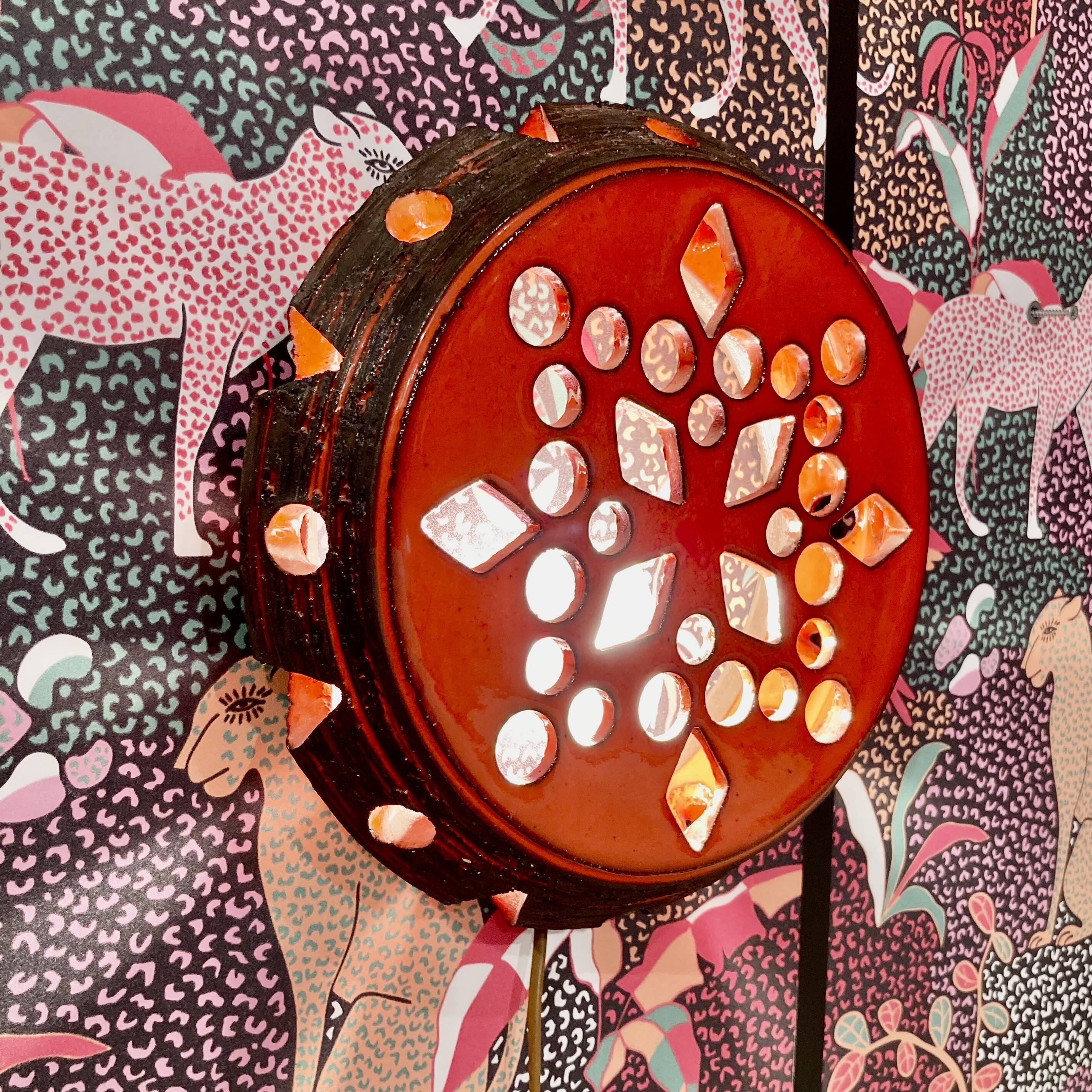 LARGE RED CERAMIC WALL LIGHT DESIGN 1950.