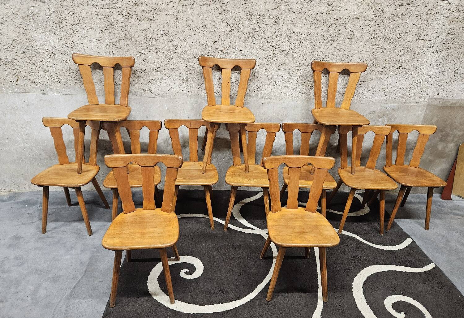 12 wooden bistro chairs, 1970