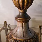 1970 lamp, patinated painted wood, and amber acrylic lampshade 70x28 elec ok;