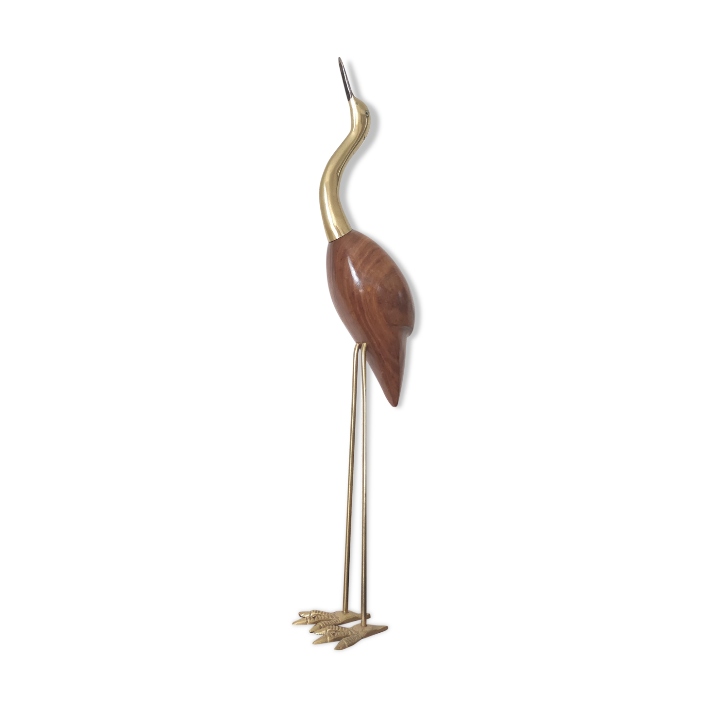 Large wooden and brass heron