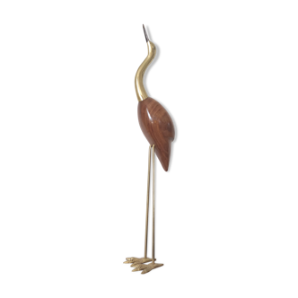 Large wooden and brass heron