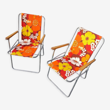 2 folding armchairs camping or beach vintage 70