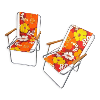 2 folding armchairs camping or beach vintage 70
