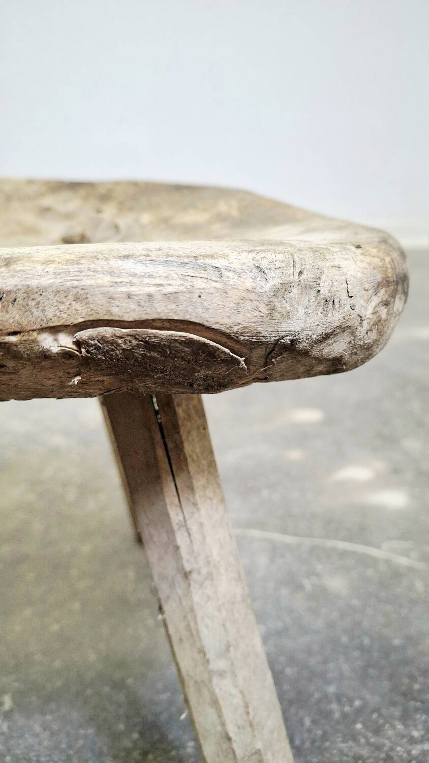 Hand-carved wooden stool, Wabi-Sabi. 1850-1900