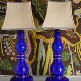 Baluster-shaped Cobalt Blue Glass Table Lamps, Rosdala Glassworks 1960, Set of 2
