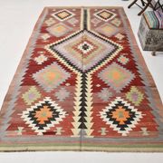 Tapis Kilim tribal vintage rouge foncé vert 5x10
