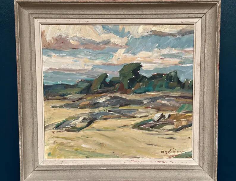 Original Swedish Oil on Canvas – “Mountains Landscape” by Georg Andersson – Signed – Vintage & Framed – 58 × 50 cm