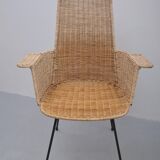 Vintage rattan chairs with table, 1950s, set of 3