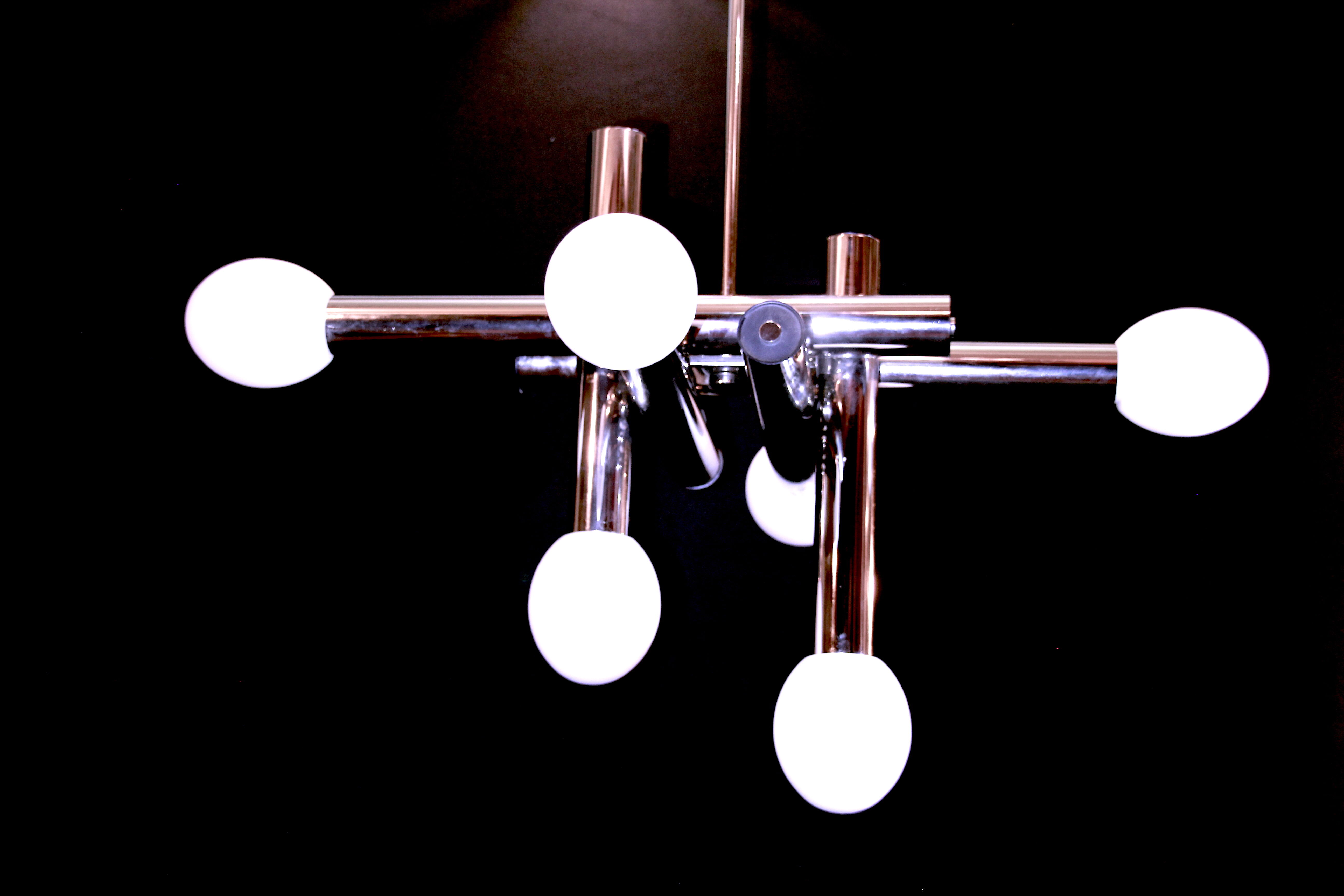 Sciolari chrome and opaline chandelier 1970