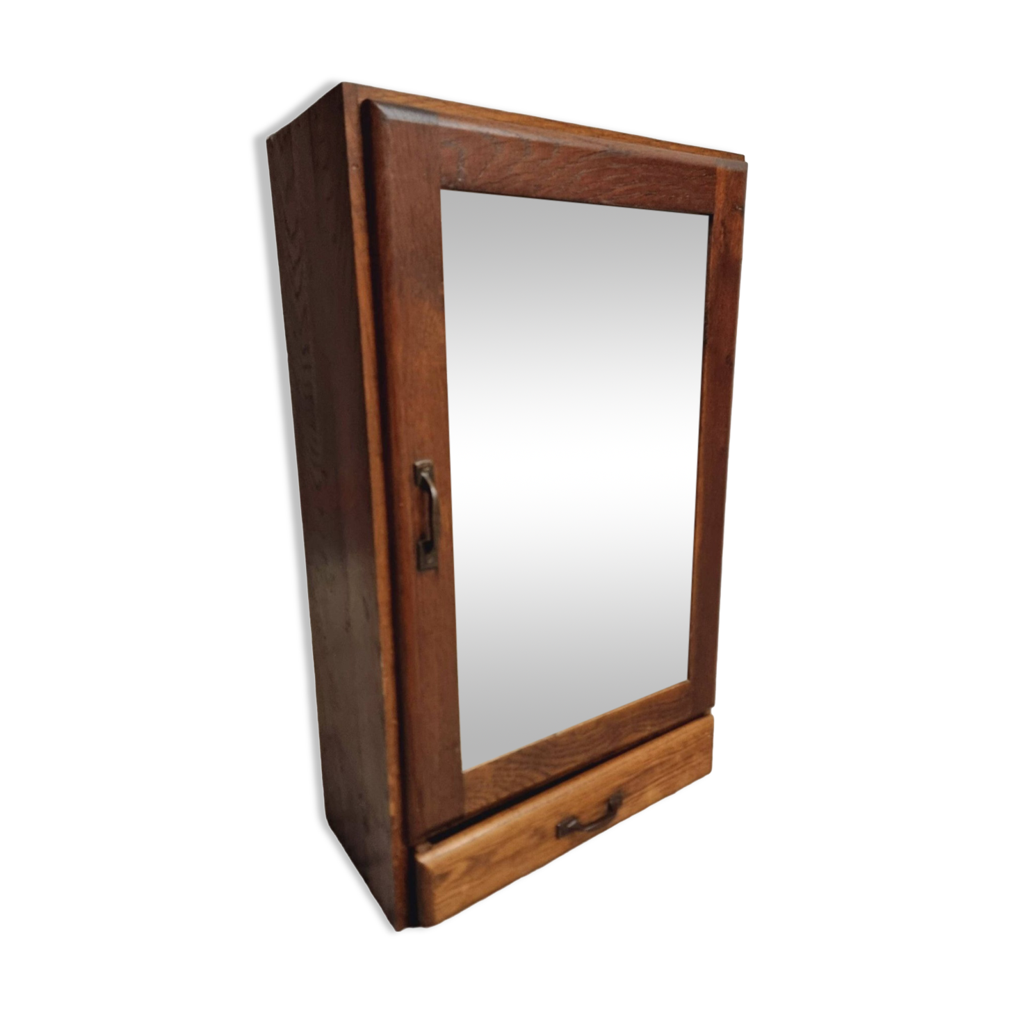Old hanging cupboard medicine cabinet with mirror and drawer