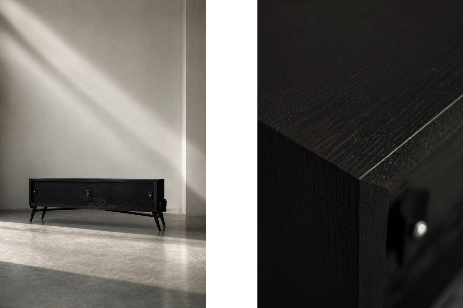 Mid-Century Modern Scandinavian Dark Oak Sideboard with Metal Handles