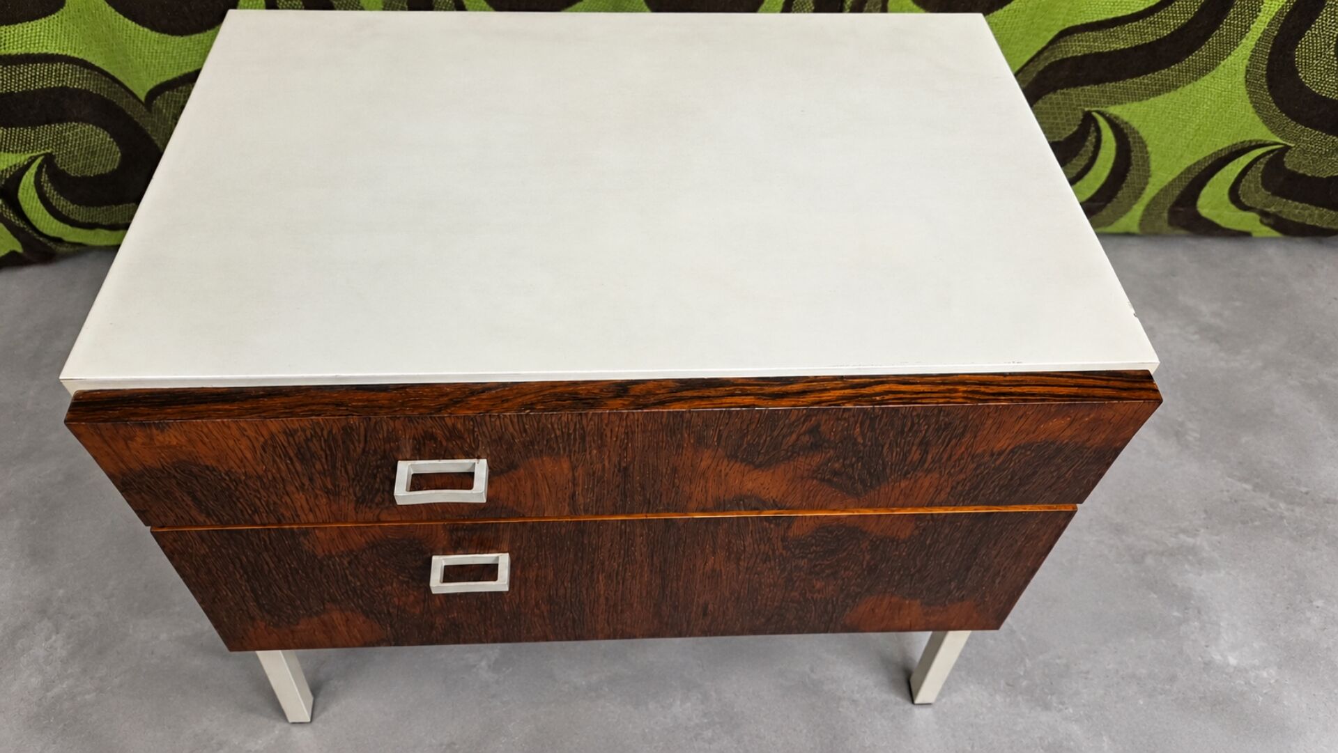 Small vintage rosewood piece of furniture – 60s/70s – metal base.