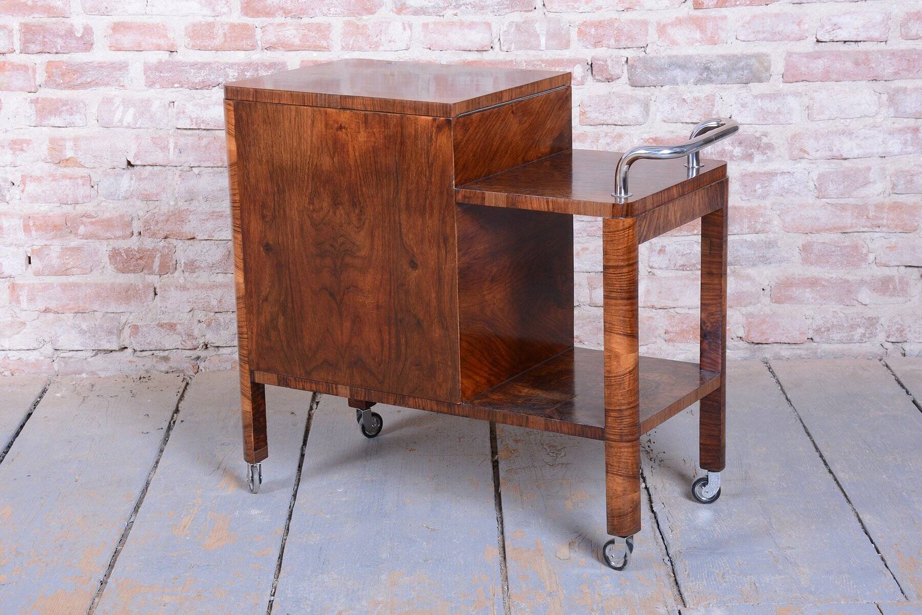 Trolley Art Déco en noyer, tchèque, années 1920