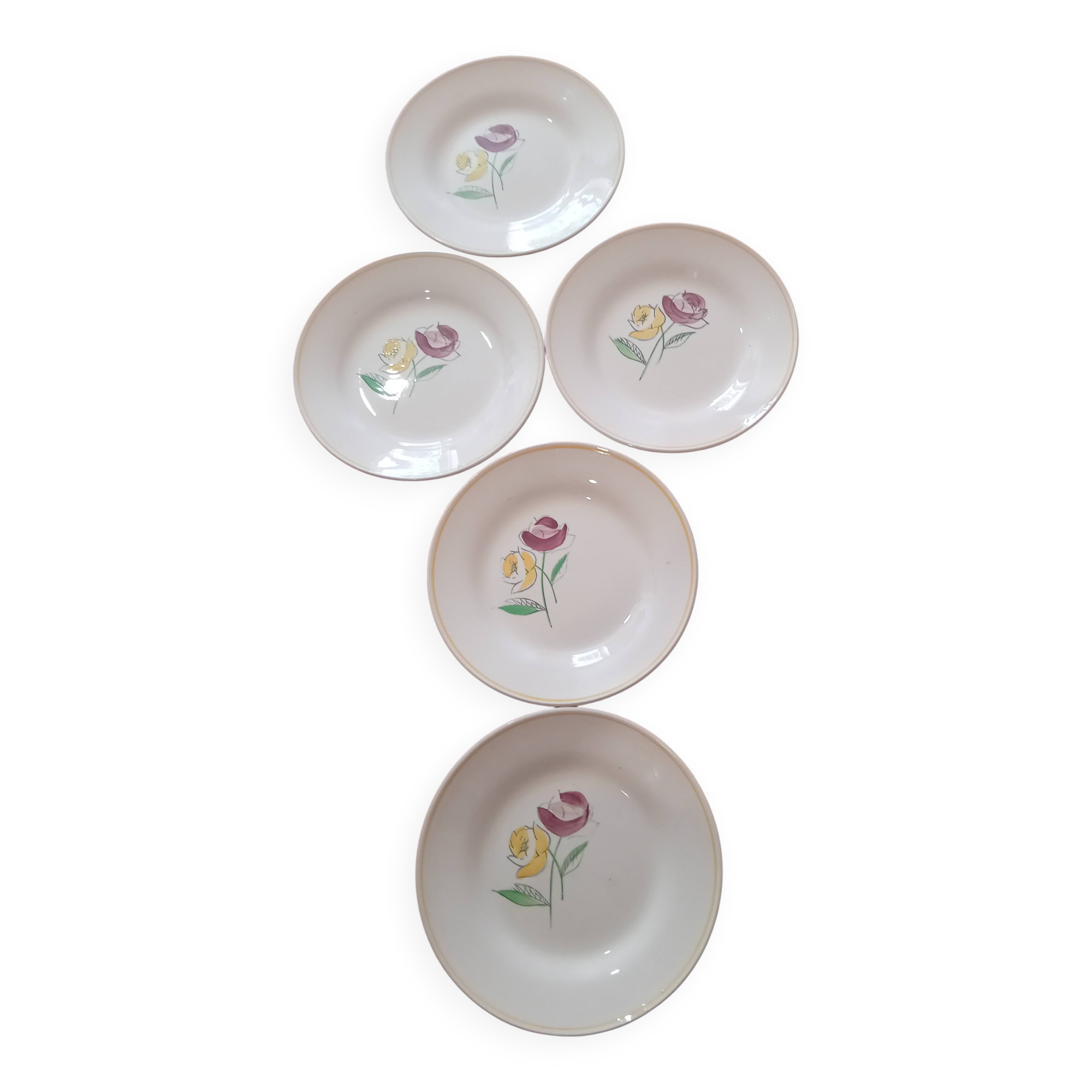 Set of 5 Digoin Sarreguemines dessert plates
