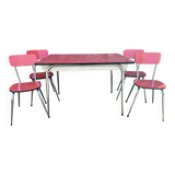 Red Formica table, 4 matching Formica chairs, vintage, 60s.