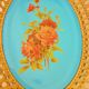 Antique basket in painted sheet metal and woven wicker, decorated with roses