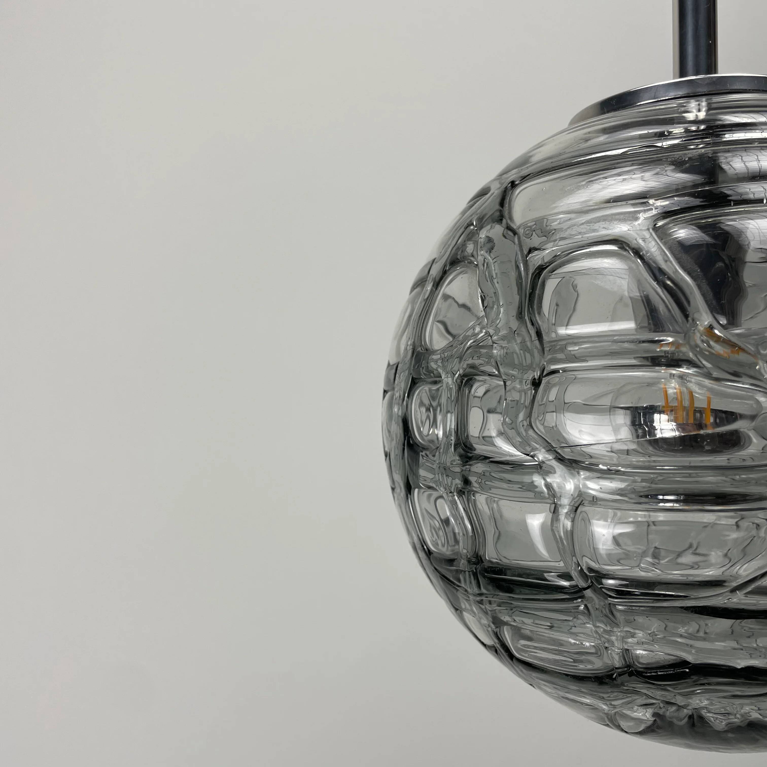Smoky glass pendant light by Doria Leuchten 1970