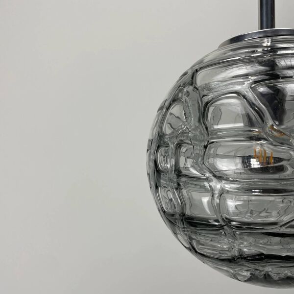 Lustre globe en verre fumé par Doria Leuchten 1970