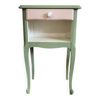 Bedside table in green patinated wood