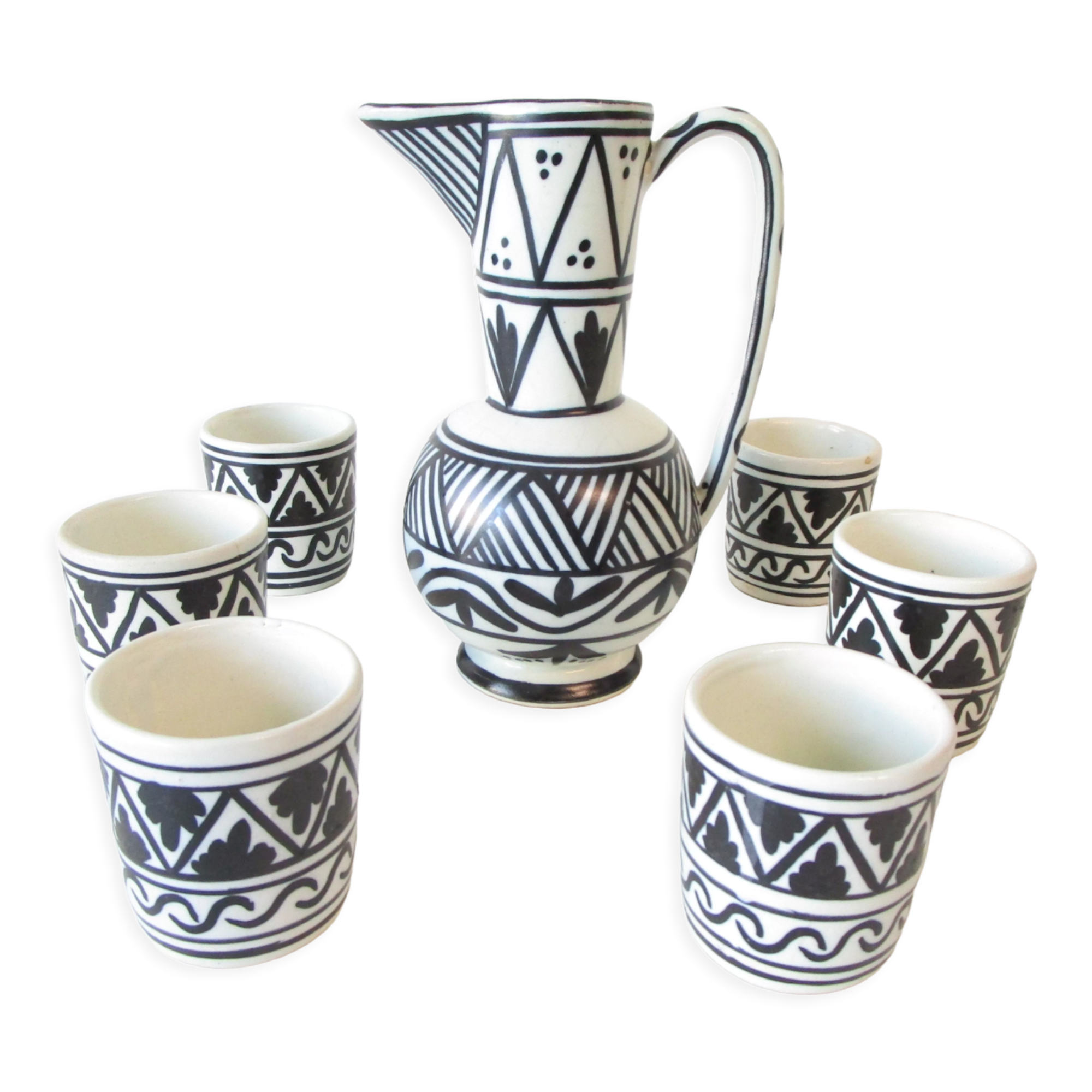 Ceramic tea set Moroccan black white antique