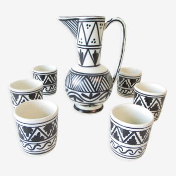 Ceramic tea set Moroccan black white antique
