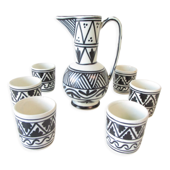 Ceramic tea set Moroccan black white antique