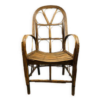 Rustic chestnut armchair from the 1920s