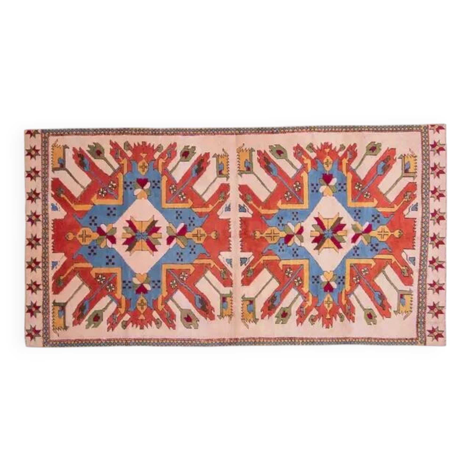 1970s Vintage Turkish Oushak Handmade Wool Cotton Orange Area Rug 175x329