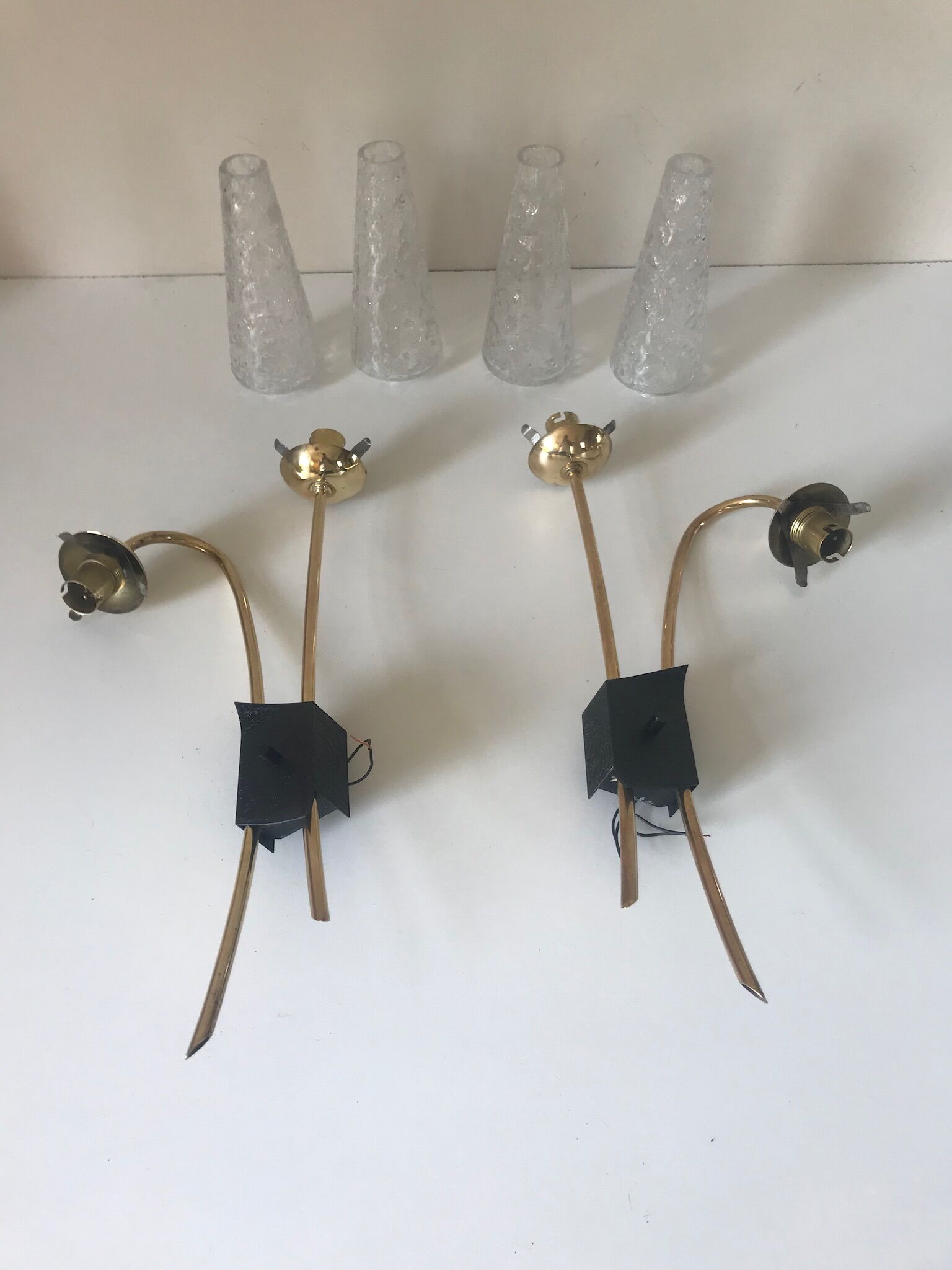 Pair of vintage brass double wall light design 60 years