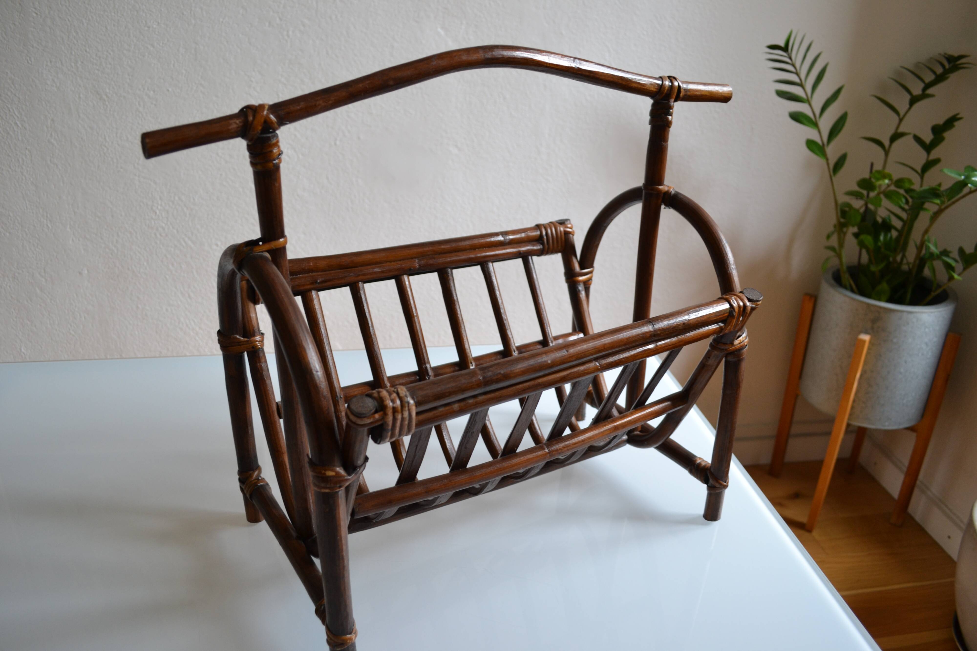 Vintage rattan magazine holder