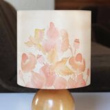 Blond wood lamp, silk lampshade, 70s