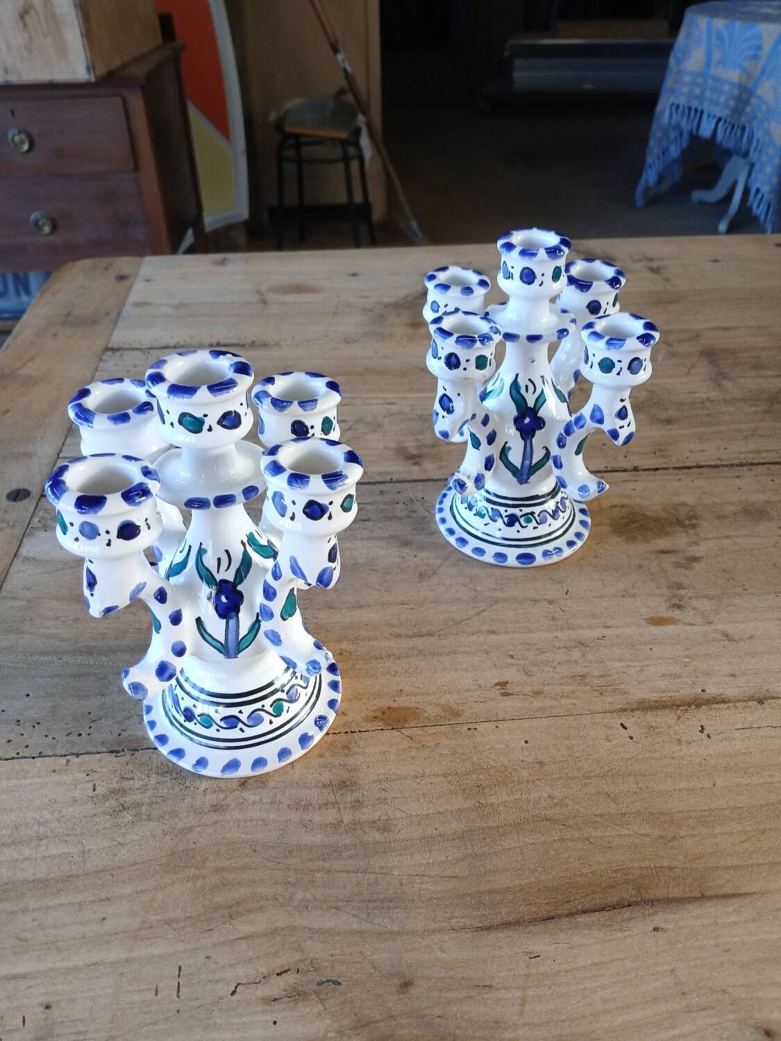 Pair of Tunisian ceramic candlesticks
