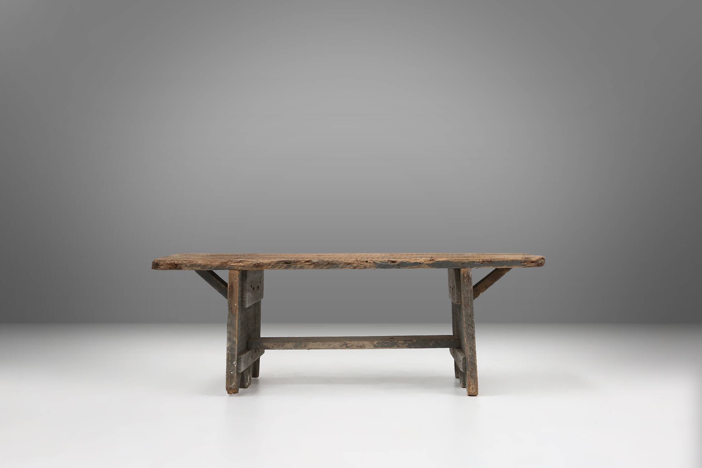 grey wooden bench, France ca 1890
