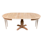 Large extendable round dining table stripped with a central wooden leg 110-198cm.