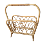 Vintage magazine holder 60s in rattan honey light