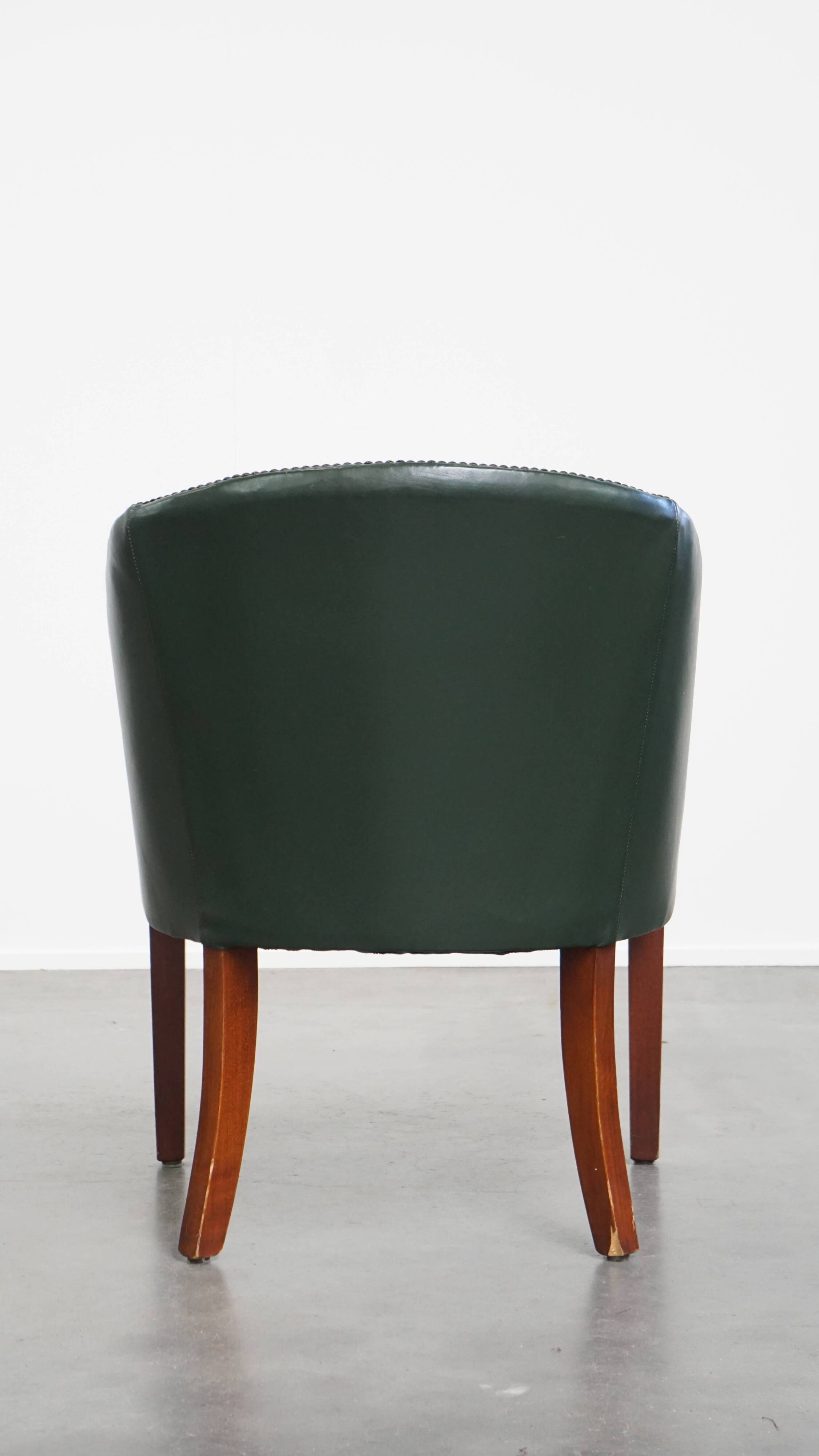 Green Cowhide Leather and Wooden Side / Dining / Desk Chair