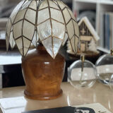 Mother-of-pearl and olive wood lamp