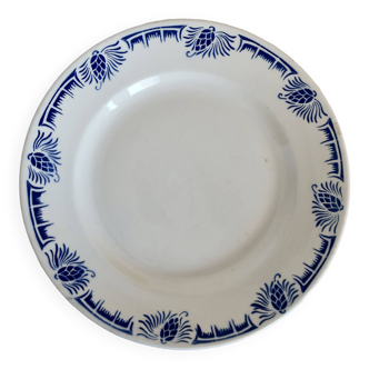 Grand plat de service vintage faïence Badonviller – Décor Floral Bleu