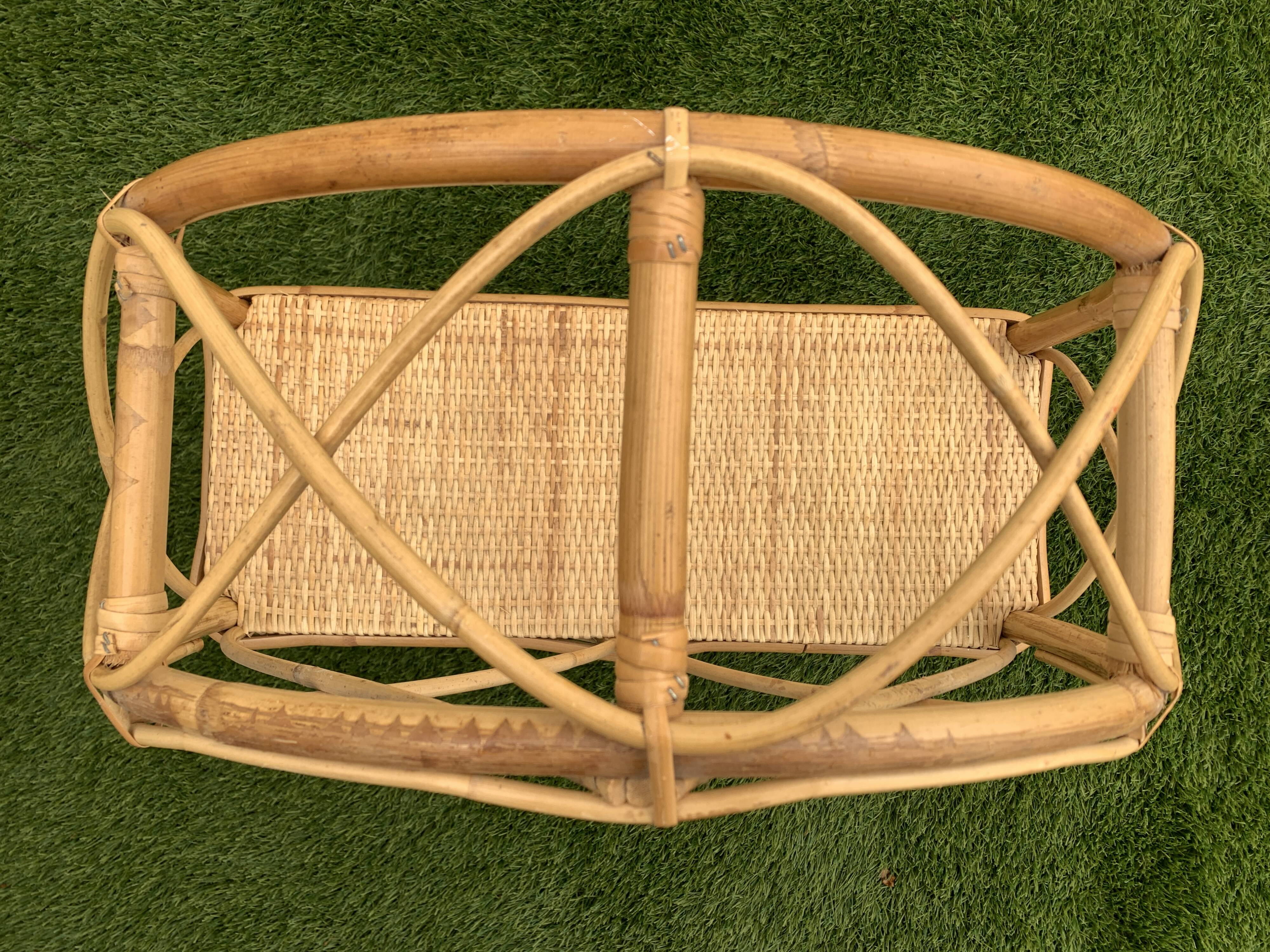 Pair of rattan and bamboo shelves or wall-bookcases, 1970