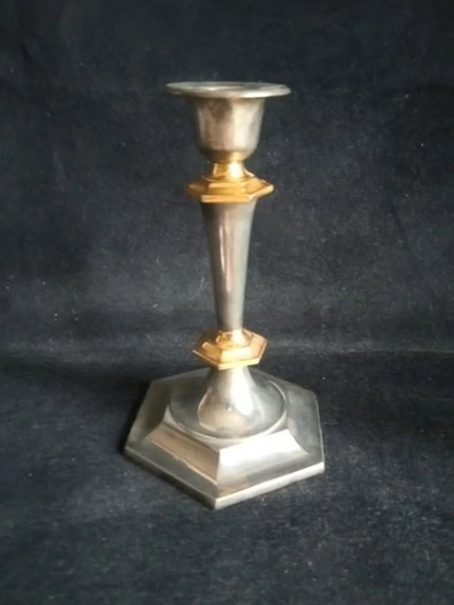 Pair of small English candlesticks in silver-plated metal and brass - 20th century.