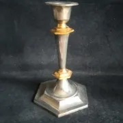 Pair of small English candlesticks in silver-plated metal and brass - 20th century.