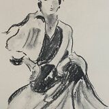 Signed charcoal painting of a female portrait "lady"